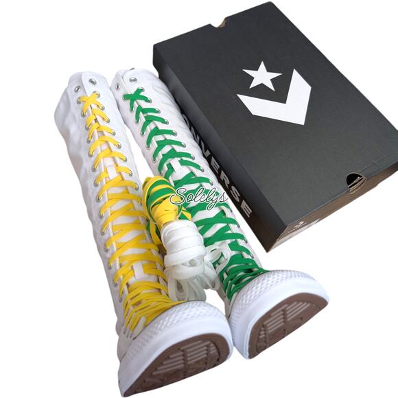 Converse XXHI Knee High Sneaker Boot White Green Yellow Elastic Laces Womens 7 - Picture 9 of 11